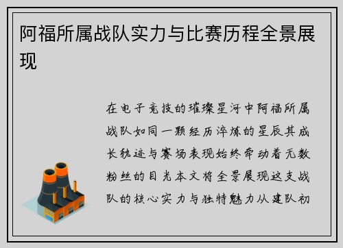 阿福所属战队实力与比赛历程全景展现